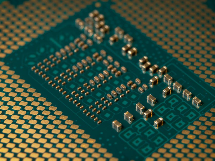 Detailed close-up of a microprocessor circuit board showcasing intricate circuitry and components